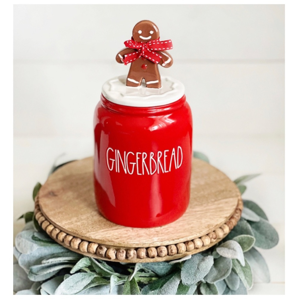 NEW Rae Dunn Gingerbread Canister Christmas Holiday Decor Red